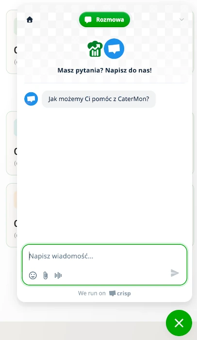 Czat wsparcia w aplikacji CaterMon